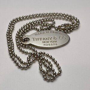 Tiffany & Co. Vintage SS Oval "Return to Tiffany" Dog Tag with Beaded Chain